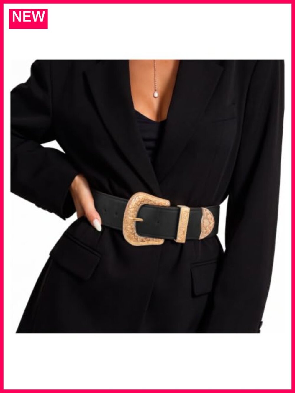 Women Wide Elastic Waist Belt Thick Western Stretchy Belt Gold Buckle